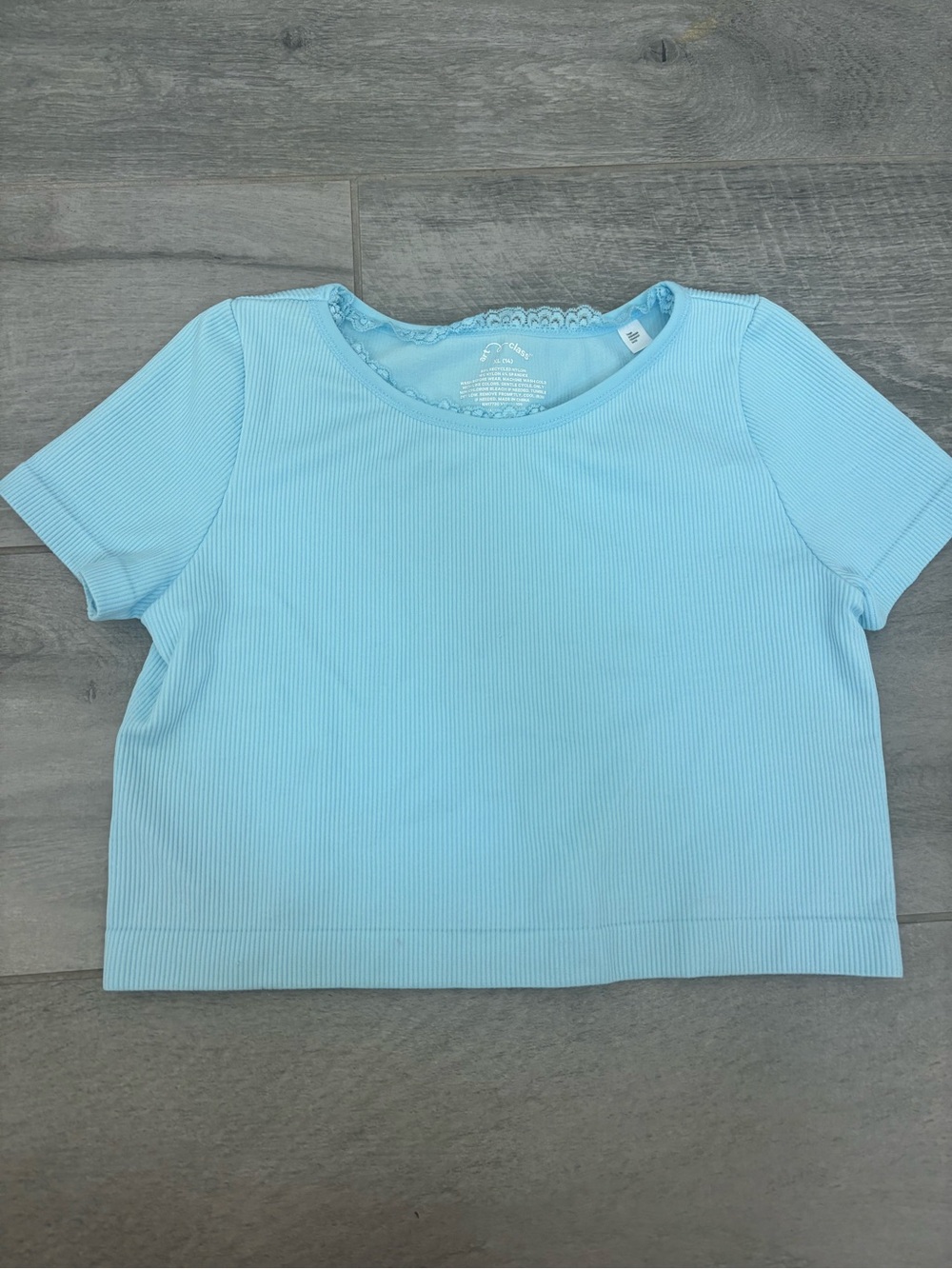 art class Light Blue Ribbed Crop Tee